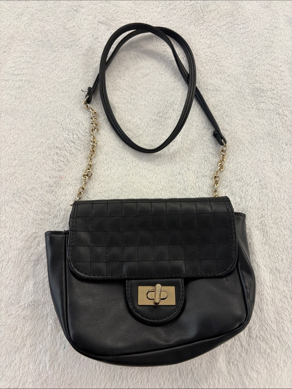 Christian Siriano Payless Black Quilted Flap Crossbody Bag with Gold Hardware